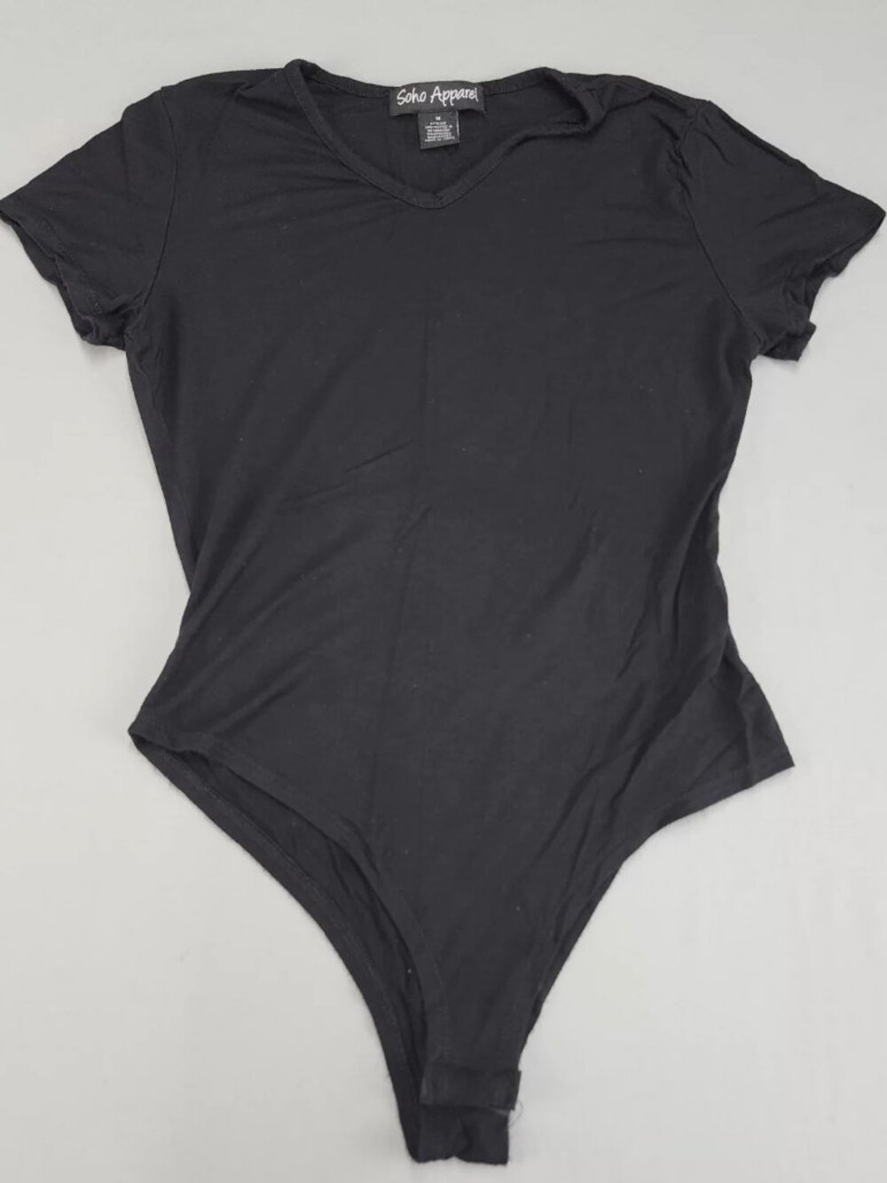 Soho Apparel Women's S Black V-Neck Bodysuit Short Sleeve Knit Stretch Top
